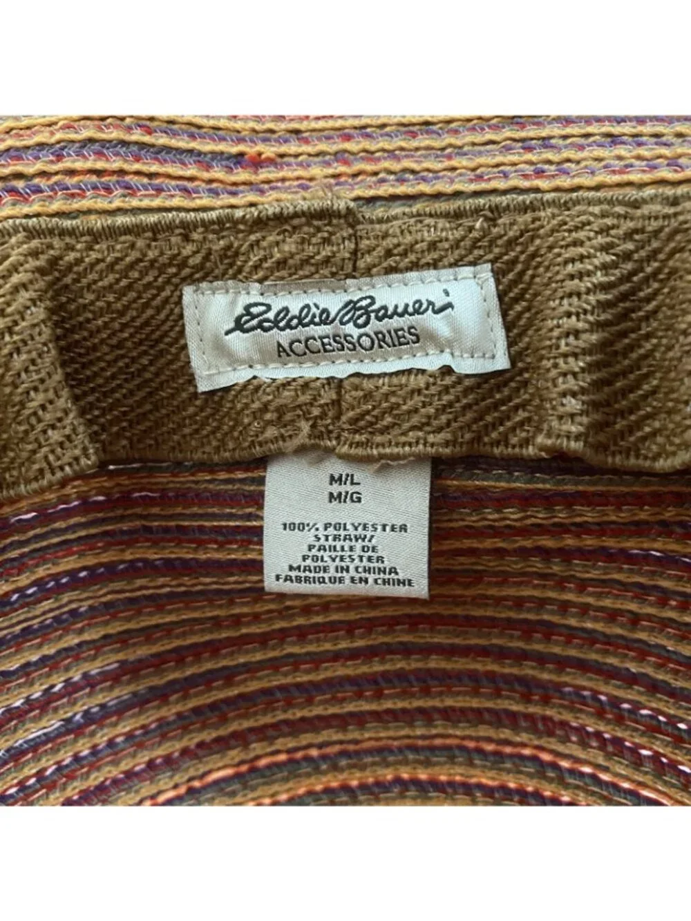 Eddie Bauer Sz M/L Multicolor Striped Straw Bucket Hat